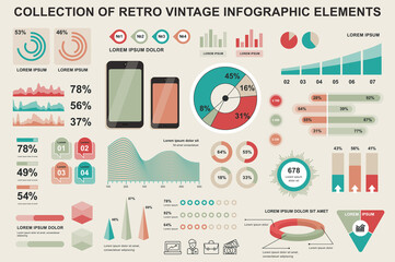 Bundle vintage infographic elements data visualization vector design template. Can be used for steps, business processes, workflow, diagram, flowchart, timeline, marketing icons, retro infographics.