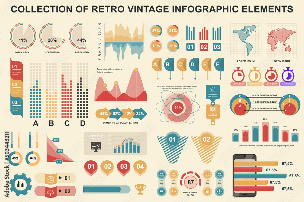 Poster bundle vintage infographic elements data visualization vector design template. can be used for steps
