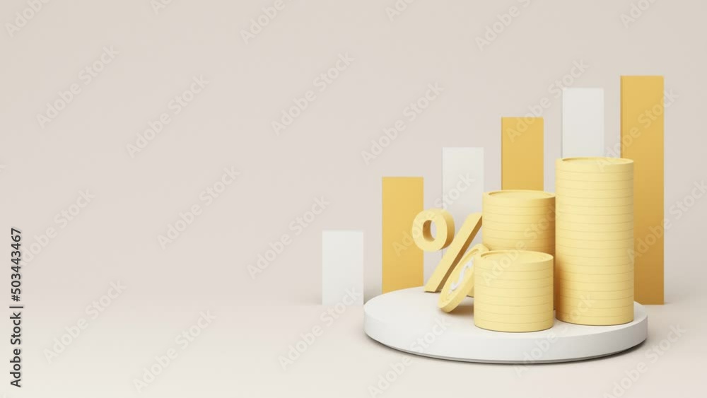 Poster big percent symbol and bar chart and digital money in the concept of financial stability and growth 