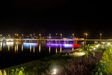 Nght river in Antalya Konyalti and the bridge at night time