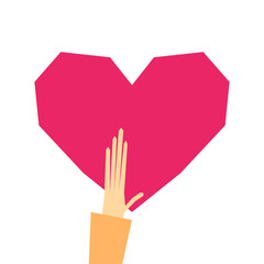 Love and compassion hand drawn vector illustration. Hand holding heart isolated on white background. Valentine day, romantic holiday symbol. Charity work, philanthropy, social aid design element