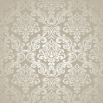 Seamless Pattern Silver Damask Background.