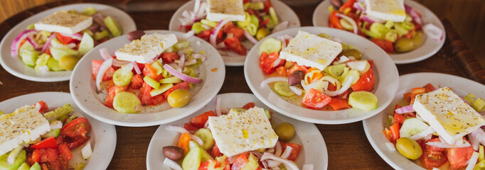 Fototapeta na wymiar Greek salad. Dinner with salad. Summer