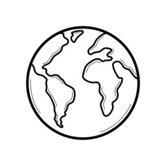 Earth planet. Doodle icon of globe. Hand drawn sketch style. Isolated vector illustration.