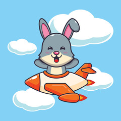 Obraz na płótnie Canvas cute rabbit mascot cartoon character ride on plane jet