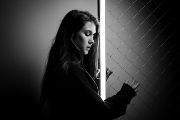 Female black and white studio portrait