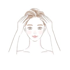 頭皮マッサージをする女性のイラスト