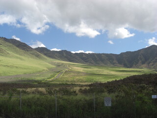 Fototapeta na wymiar Driving around the Makaha Valley of Oahu island, Hawaiian state. Year 2011 