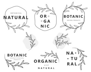 Organic and natural food, botanical and organic product, botanical logos, icon, badges and stickers collection for food and drink market e-business.