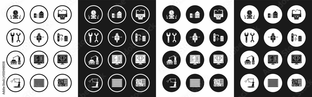 Poster set assembly line, robot, spanner, and digital time manager, digital door lock with wireless technol