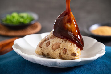 Vegetable zongzi. Vegetarian rice dumpling for Duanwu Dragon Boat Festival food.