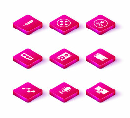 Set Share, Microphone, Like and heart, Stereo speaker, Computer monitor, Portable video game console, Medal and Gamepad icon. Vector