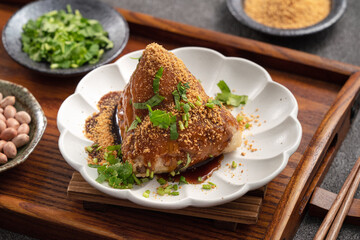 Vegetable zongzi. Vegetarian rice dumpling for Duanwu Dragon Boat Festival food.