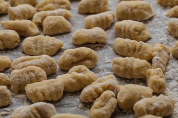 gnocchi from potatoes shaped with a fork  