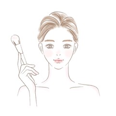 メイクブラシを持つ女性のきれいめイラスト