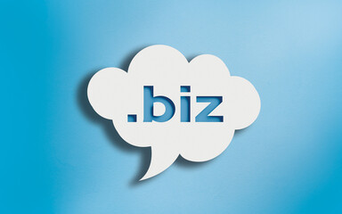 Biz Text in White Cloud Speech Bubble on Blue