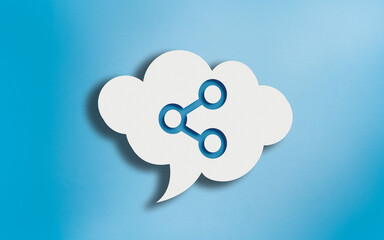 Share Icon in White Cloud Speech Bubble on Blue