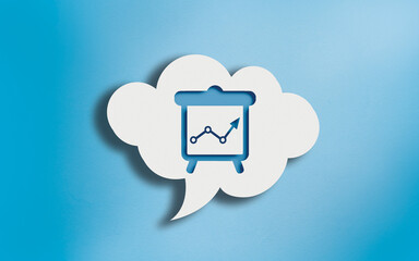 Digital Marketing Icon in White Cloud Speech Bubble on Blue