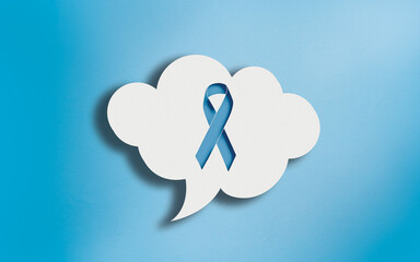 Awareness Ribon Icon in White Cloud Speech Bubble on Blue