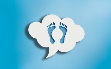 Footsteps Icon in White Cloud Speech Bubble on Blue