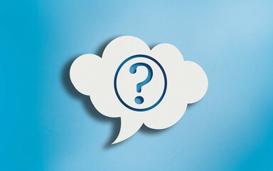 Question Mark Icon in White Cloud Speech Bubble on Blue