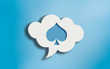 Spade Playing Cards Icon in White Cloud Speech Bubble on Blue