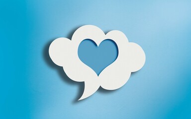 Heart Playing Cards Icon in White Cloud Speech Bubble on Blue