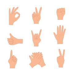 Hand gestures, vector illustration set of icons of various hand signs.