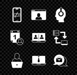 Set Video camera Off on mobile, chat conference, Freelancer, Online working, Time management and icon. Vector