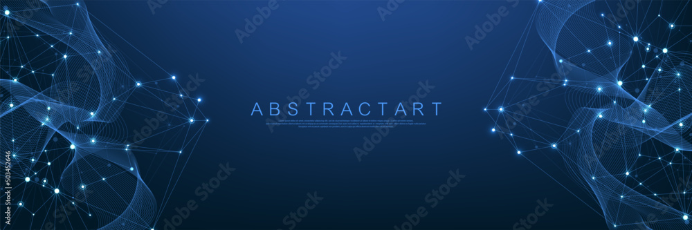 Fototapete Technology abstract lines and dots connection background. Connection digital data and big data concept. Digital data visualization. Vector illustration