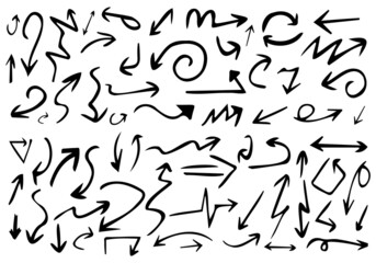 Hand drawn set of arrows. Collection black arrow on white background. Vector illustration.