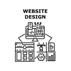 Website Design Vector Icon Concept. Website Design Creativity Occupation It Worker Or Freelancer, Web Site Development And Designing Process. Designer Creative Business Black Illustration