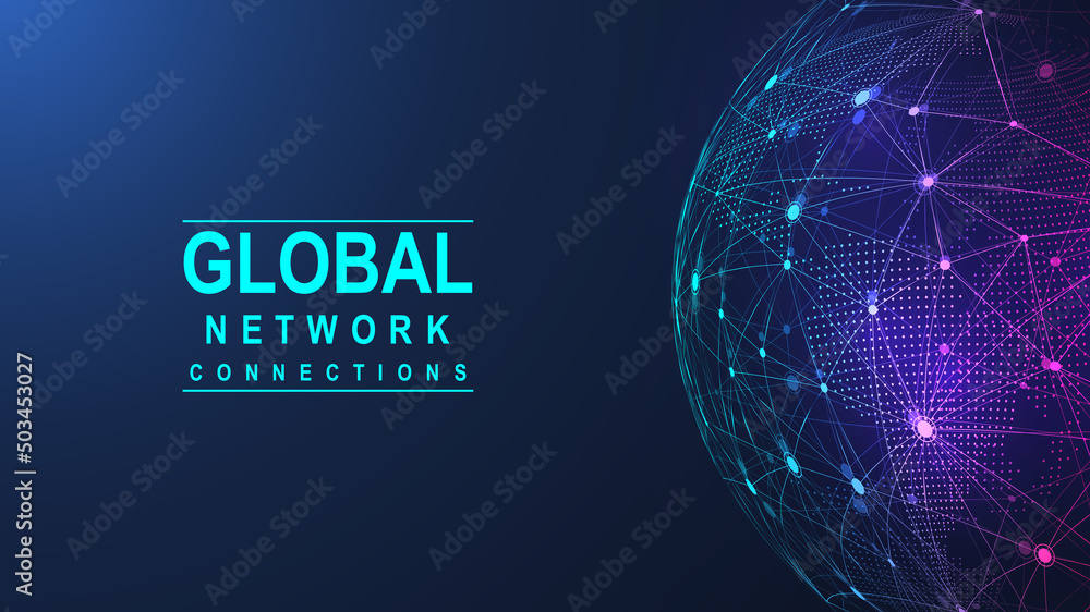 Fototapete Global network connection concept. Big data visualization. Social network communication in the global computer networks. Internet technology. Business. Science. Vector illustration