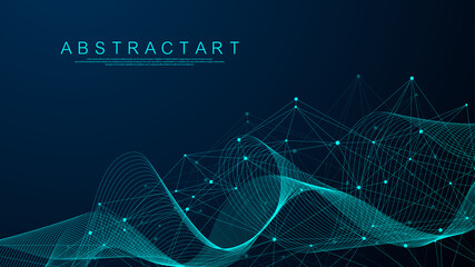 Technology abstract lines and dots connection background. Connection digital data and big data concept. Digital data visualization. Vector illustration - obrazy, fototapety, plakaty