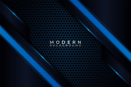 Modern Background Futuristic Technology Diagonal Shiny Blue Metallic with Hexagon Pattern