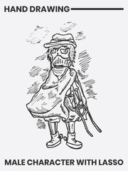 Fototapeta na wymiar Hand drawn tattoo design of man in wanderer's outfit