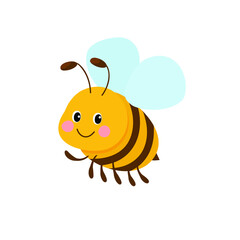 Vector illustration of cute cartoon bee on white background. Insect character.