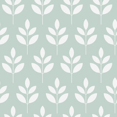 White branches seamless pattern vector illustration. Graphic leaf backdrop. Minimal floral wallpaper. Leaves geometric background. Template for print, design, banner or card.