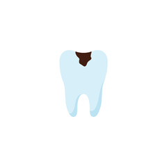 Tooth with caries, stomatological help or treatment concepts, flat vector illustration isolated on white background.