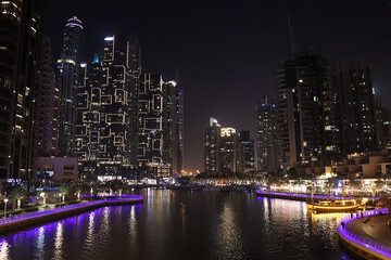 Naklejka na ściany i meble Dubai, United Arab Emirates - 27.04.2022 : Marina district in Dubai at night