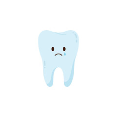Sad tooth cries because of toothache, flat vector illustration isolated on white background.