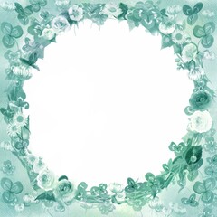 四葉のクローバーとシロツメクサのフラワーリースの水彩画風カードフレームイラスト