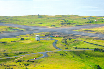 Airport runway on the Heimaey Island of the Vestmannaeyjar Archipelago. Iceland
