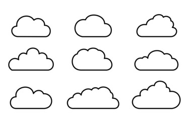 Set of vector clouds outline set illustration.