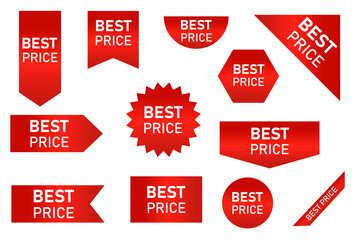 Price tags vector collection. Red ribbons, tags and stickers. Vector illustration. Best price.