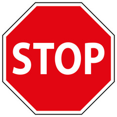 Warning road sign "Stop". A red octagon and an inscription.