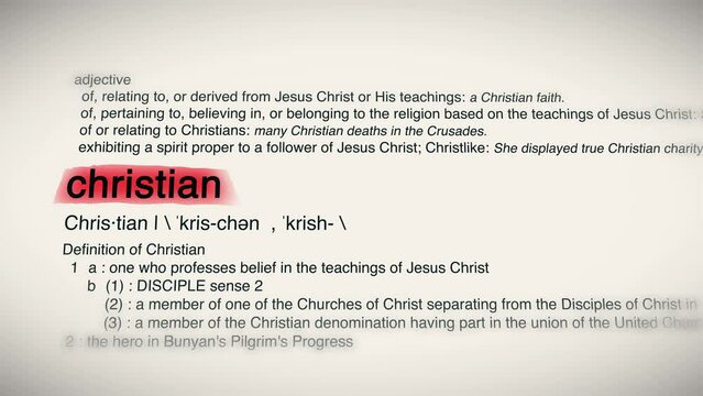 The Word Christian Red Highlighted in a Dictionary Animation