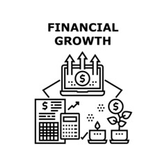 Financial Growth Vector Icon Concept. Economy Business And Investment For Financial Growth And Passive Income. Online Remote Work And Accountant Businessman Occupation Black Illustration