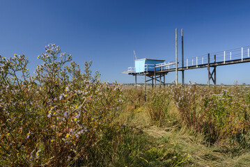 Fishing hut on stilts on shores of Gironde estuary, Charente Maritime, France near Royan