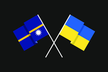 Flags of the countries of Ukraine and the Republic of Nauru (Pleasant Island, Pacific Ocean) in national colors. Help and support from friendly countries. Flat minimal graphic design.
